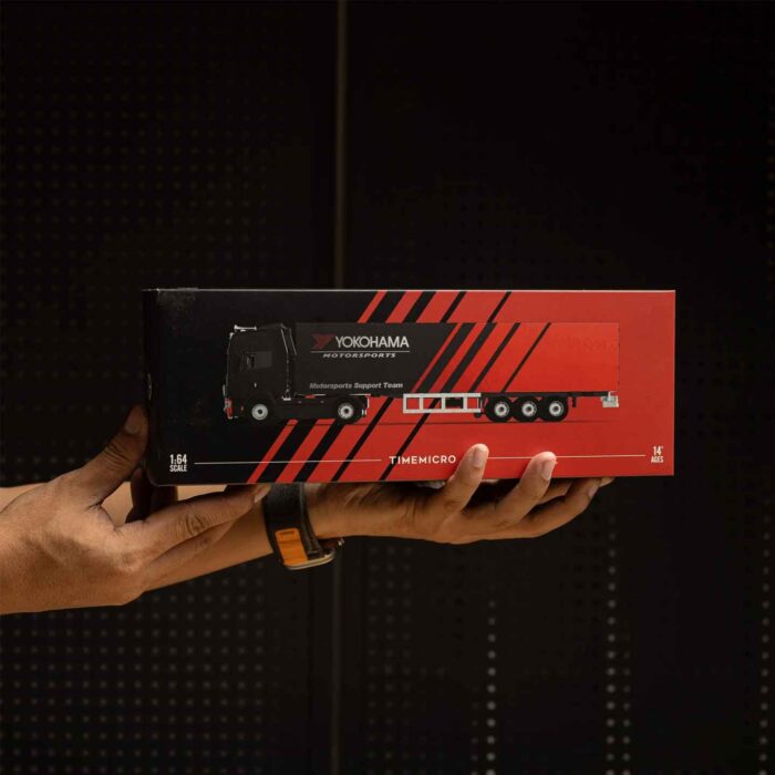 Advan 1:64 diecast container carrier trailer with red and black livery