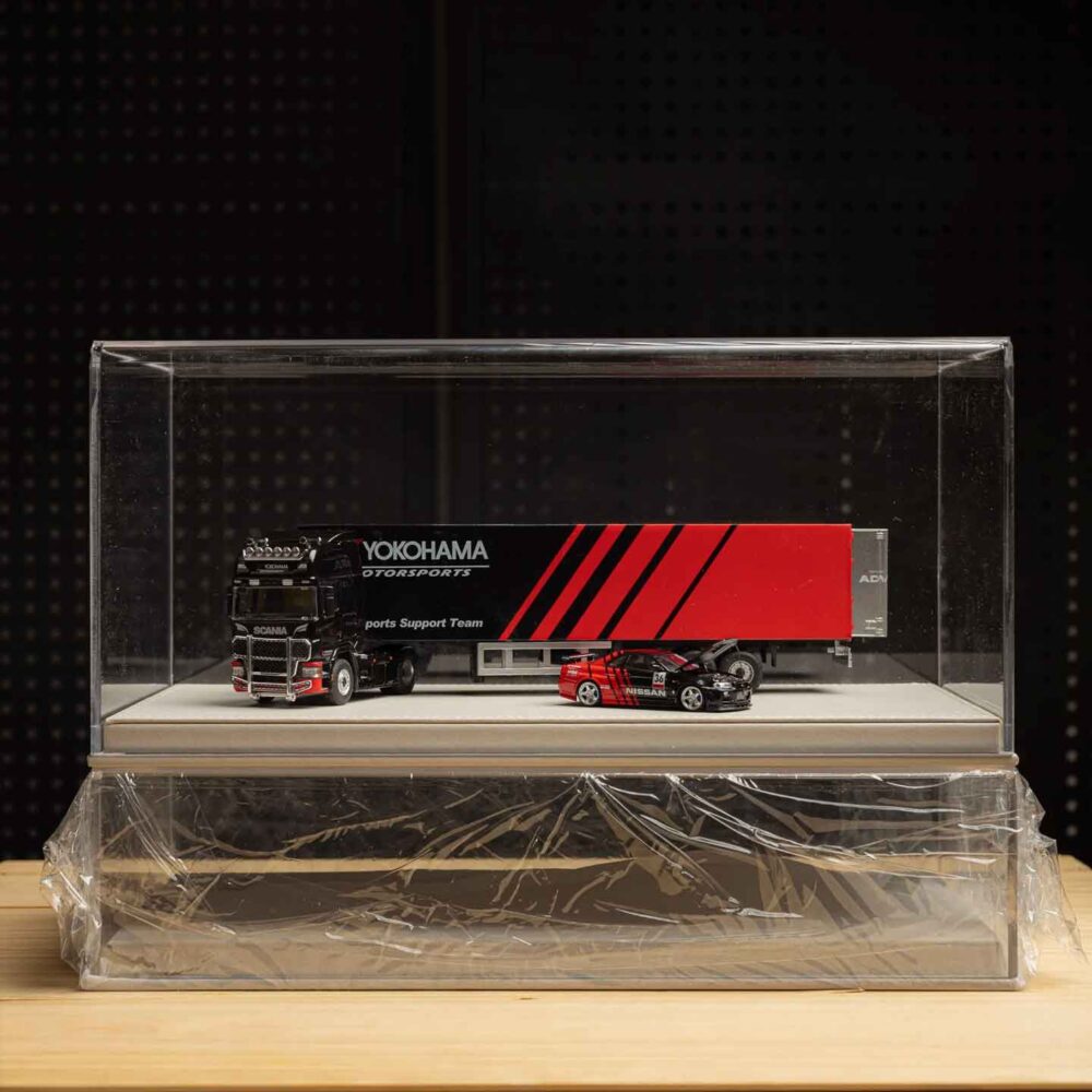 Advan 1:64 diecast container carrier trailer with red and black livery