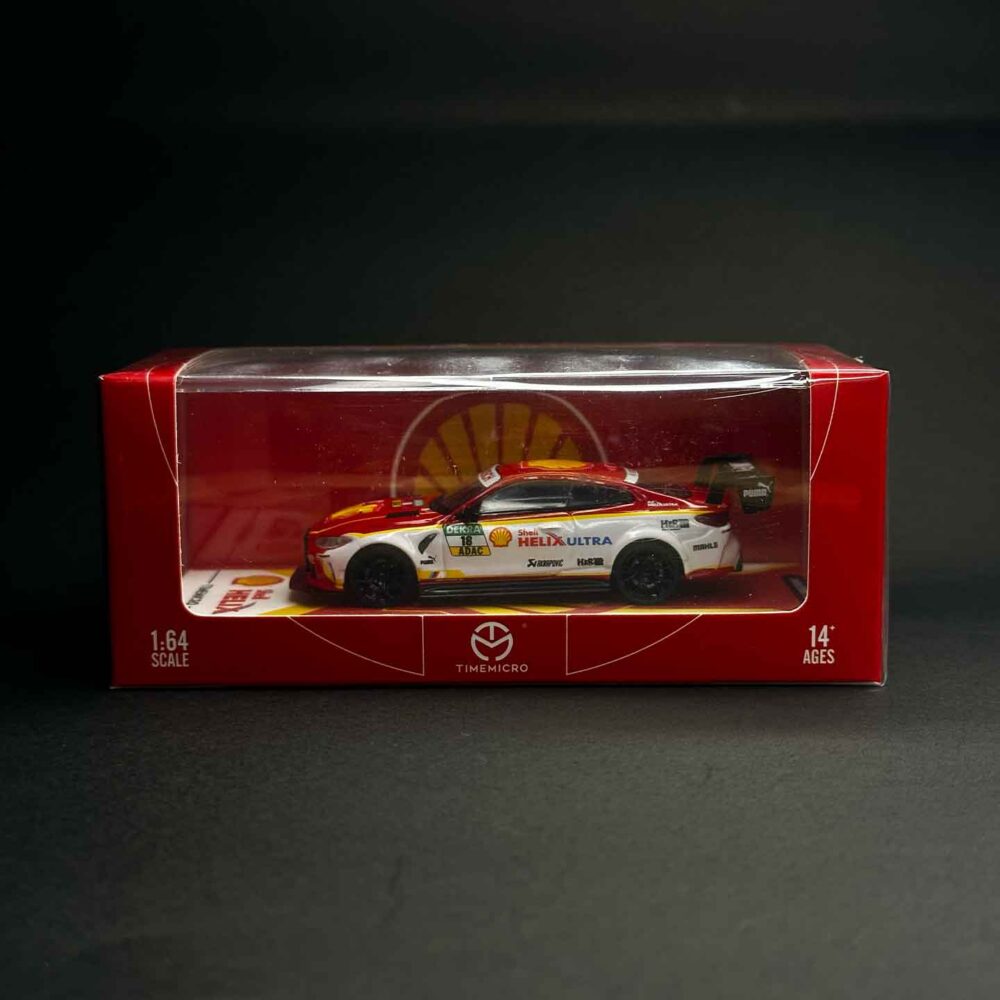 Time Micro 1:64 BMW M4 Shell livery diecast model car in display case