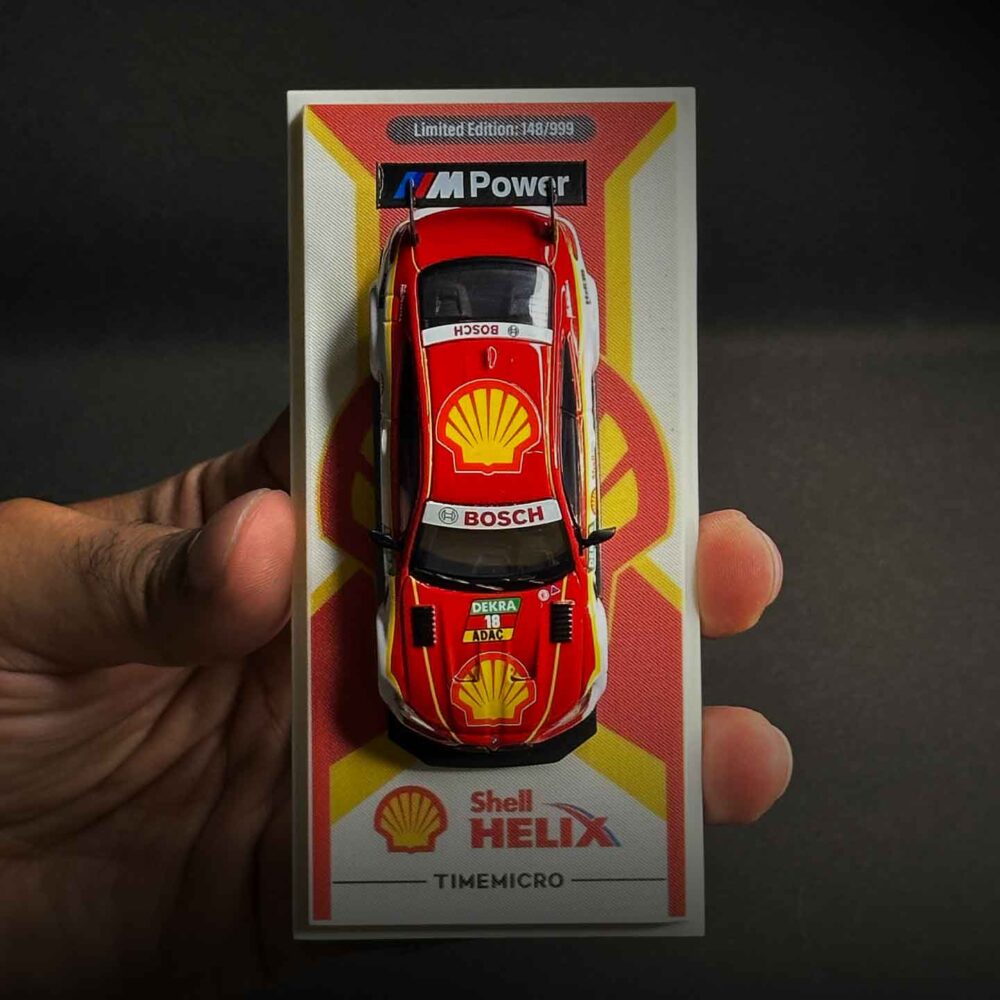 Time Micro 1:64 BMW M4 Shell livery diecast model car in display case