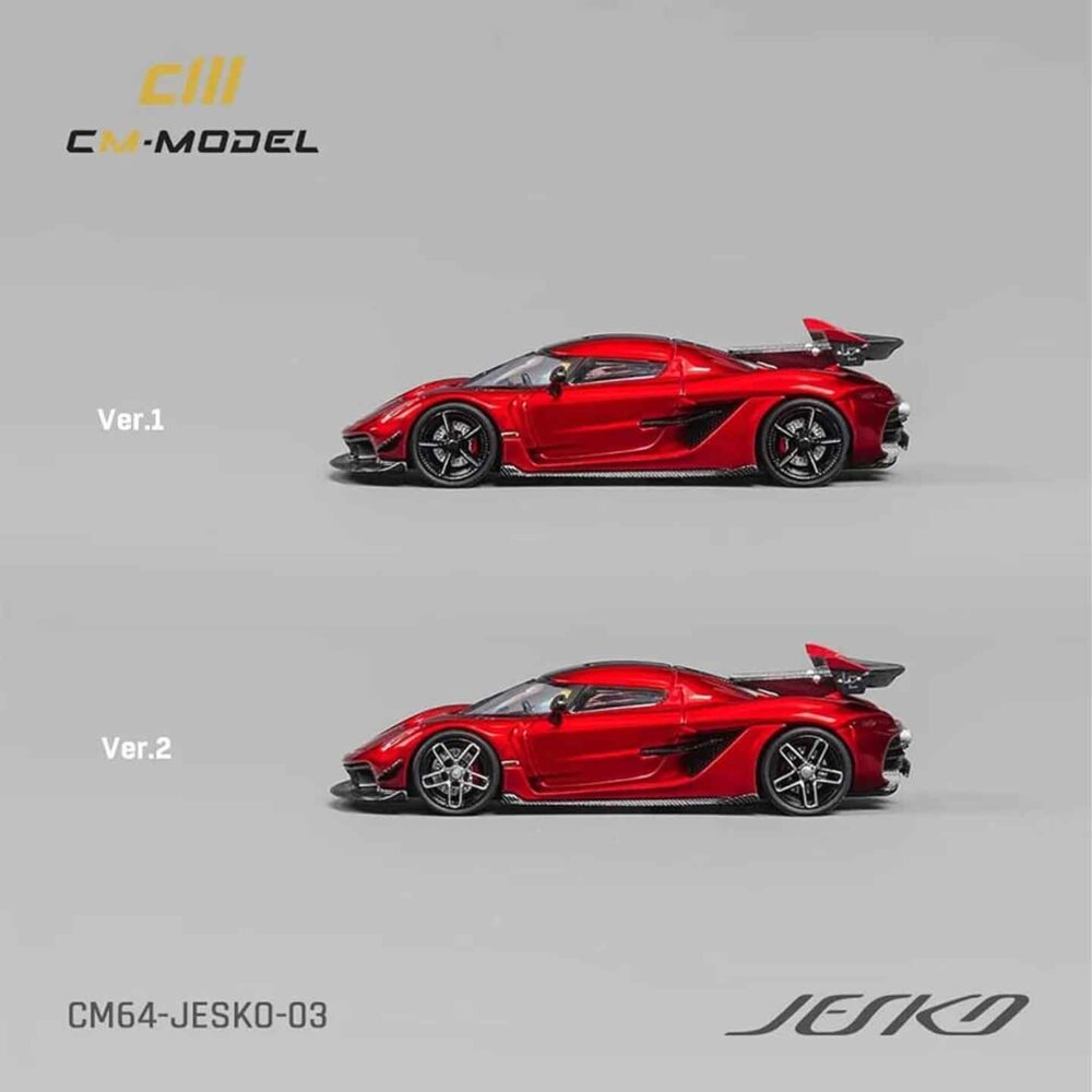 CM Model 1:64 Koenigsegg Jesko diecast in red with carbon rear wing