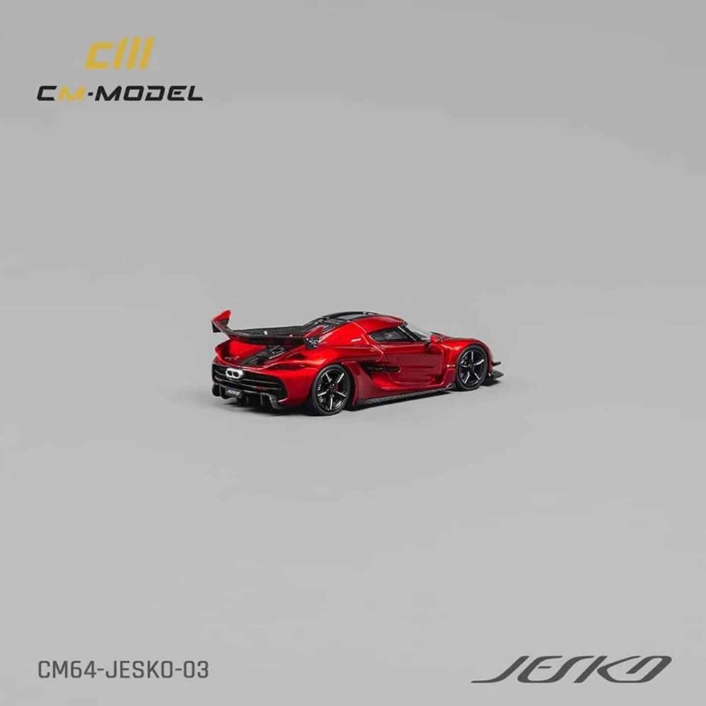 CM Model 1:64 Koenigsegg Jesko diecast in red with carbon rear wing