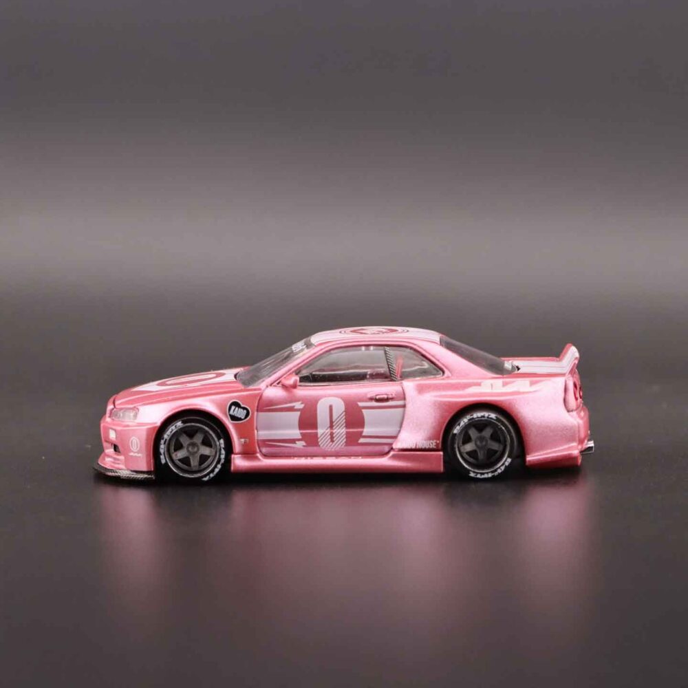 Kaido House Nissan GT-R R34 V1 Pink 1:64 scale diecast car with widebody kit