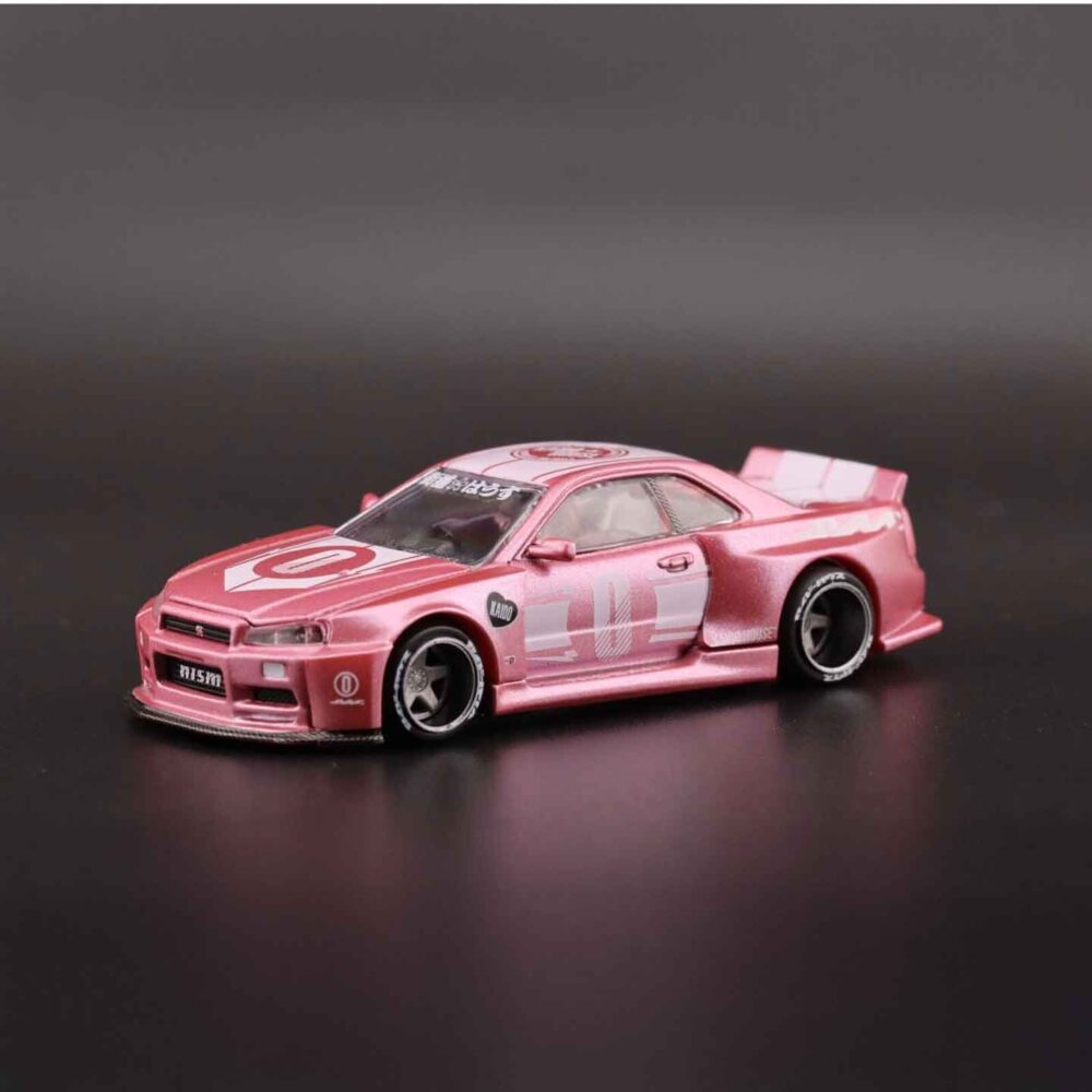 Kaido House Nissan GT-R R34 V1 Pink 1:64 scale diecast car with widebody kit