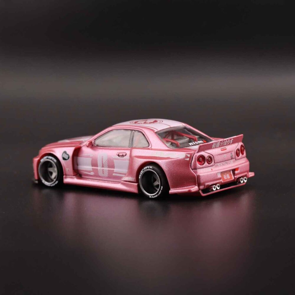 Kaido House Nissan GT-R R34 V1 Pink 1:64 scale diecast car with widebody kit