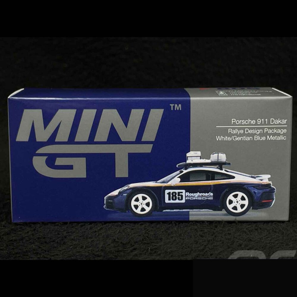 1:64 Mini GT Porsche 911 Dakar diecast car with off-road rally details