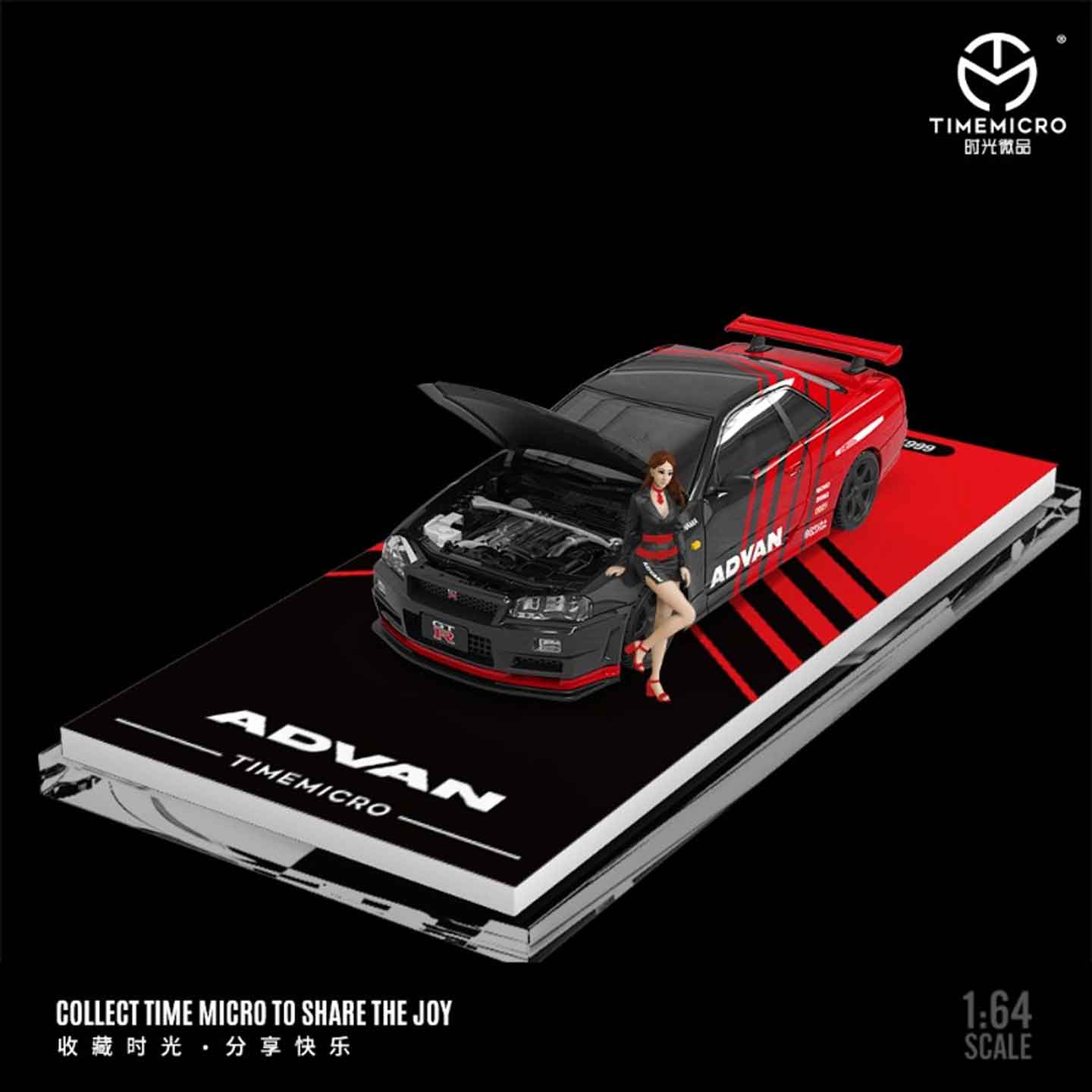 TIMEMICRO 1:64 H300 Flatbed Trailer + Nissan GTR34 Combination Set with Figure Diecast Model