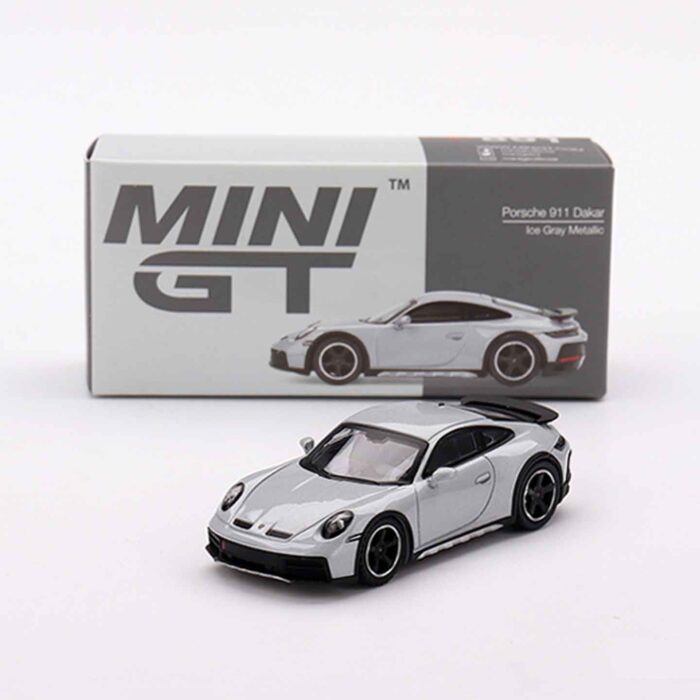 Mini GT Porsche 911 Dakar Ice Gray Metallic diecast car model 1:64 scale