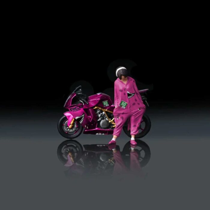 KTM1190 pink tyrannosaurus motorcycle model with rider figure collectible