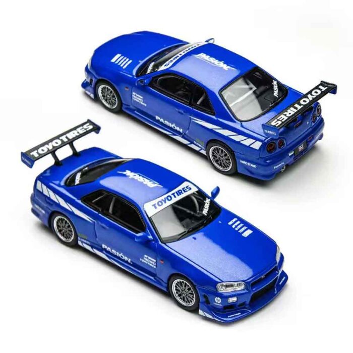 TimeMicro 1:64 Nissan Skyline GT-R R34 Pasión Blue diecast model TM800507