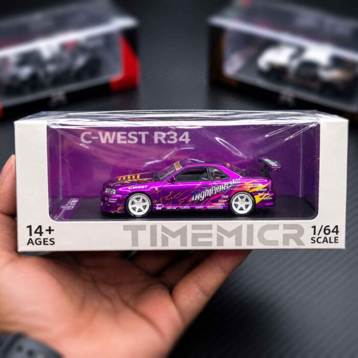 TIMEMICRO 1:64 Nissan Skyline GT-R R34 Drifting Flames Purple TM800506